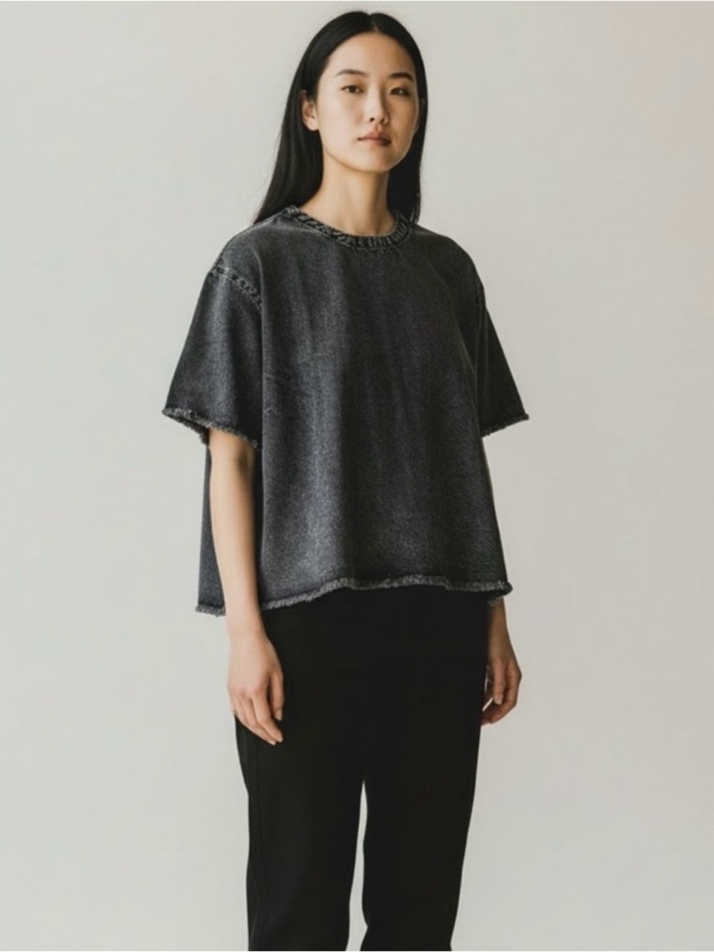 Wildfang The Essential Denim Boxy Top Charcoal Gray Short Sleeve Sz Medium NWT